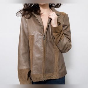 Elie Tahari Olive Green Lamb Leather Jacket size Medium